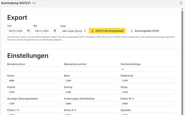 DATEV export in the admin console