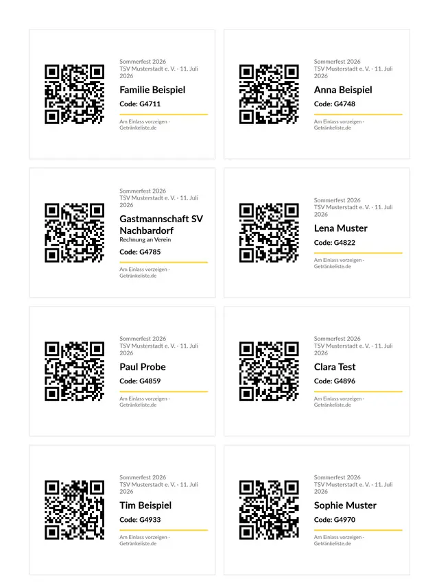 Guest cards with QR code for admission