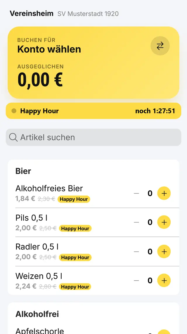 Happy hour prices in the app