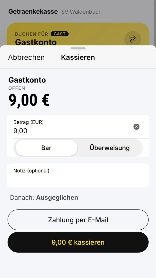 Taking cash in the app