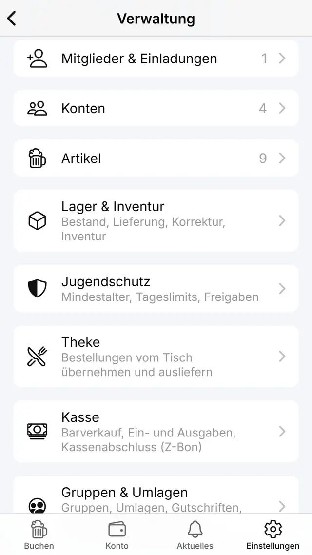 Stock and management in the app