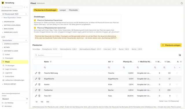 Deposit types and settings in the admin console